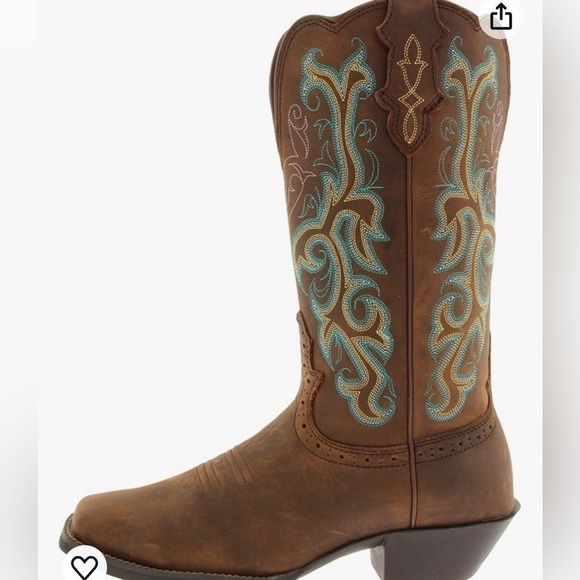 🤠Justin Durant Sorrel Apache/Turquoise Size 8 cowboy/cowgirl boot in GUC! - Picture 2 of 16